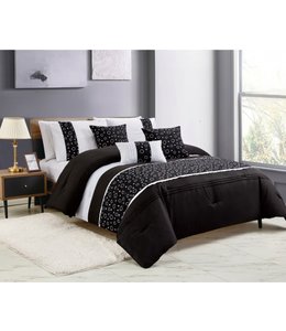 PRESCOTT 6pc EMBROIDERED COMFORTER SET BLACK/CREAM (MP2)