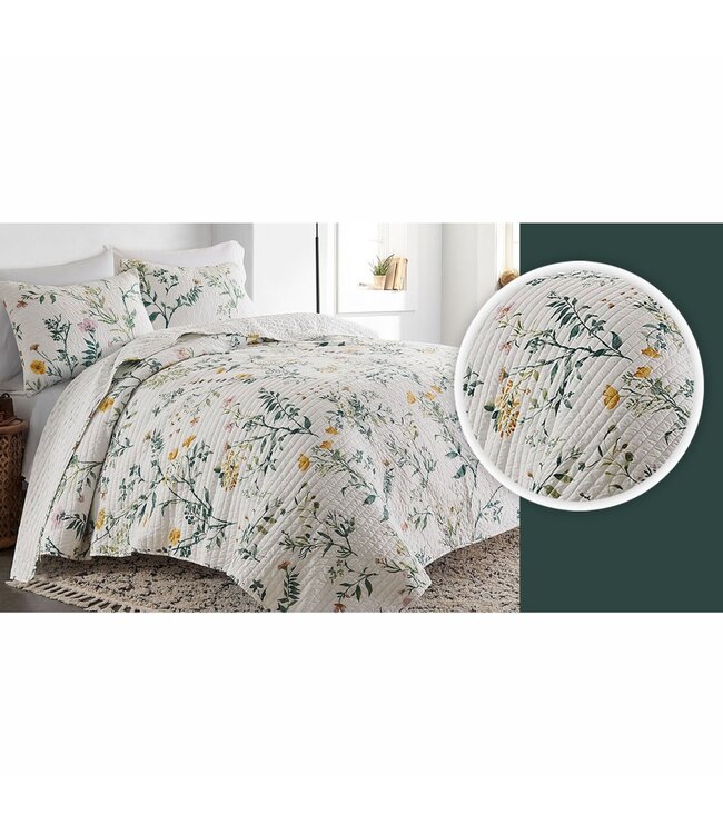 LAUREN TAYLOR MARIGOLD QUILT SET WHITE