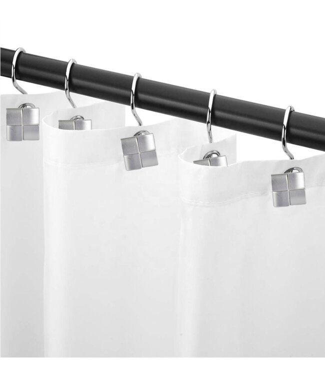 METAL SQUARE SHOWER CURTAIN HOOKS SILVER