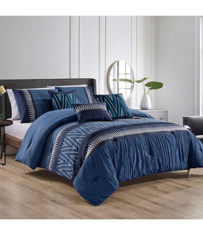 LEOPOLD 6pc EMBROIDERED COMFORTER SET BLUE (MP2)