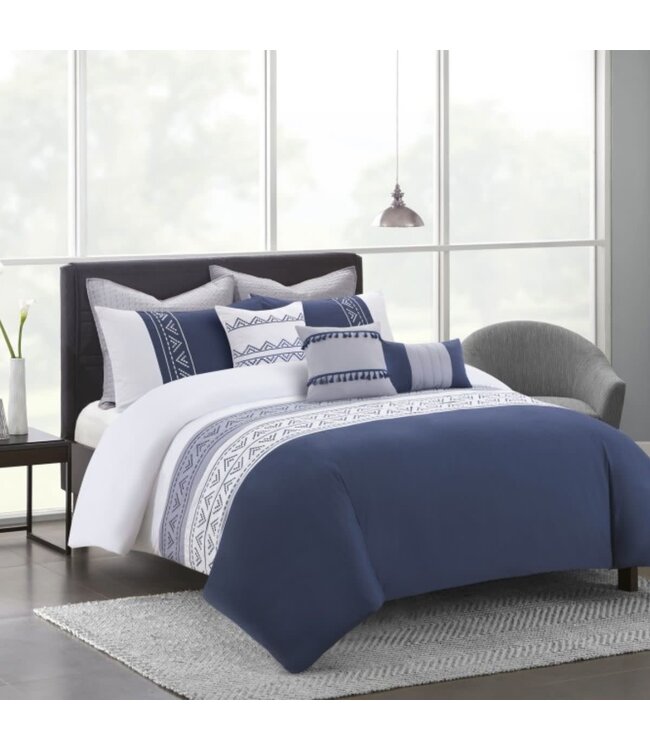 EMBASSY 6pc EMBROIDERED COMFORTER SET BLUE