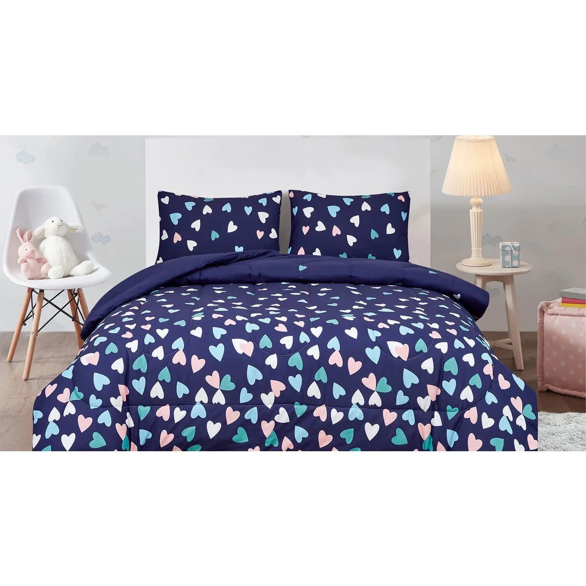 mari & mac DAHLIA COMFORTER SET NAVY/PINK Oxford Mills Home Fashion