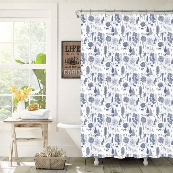 WOODLAND FABRIC SHOWER CURTAIN TEAL 70X72" Oxford Mills Home Fashion