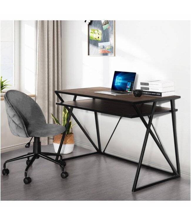 ATELIER DU NORD VUCEVIC COMPUTER/OFFICE DESK METAL FRAME DARK WOOD TOP