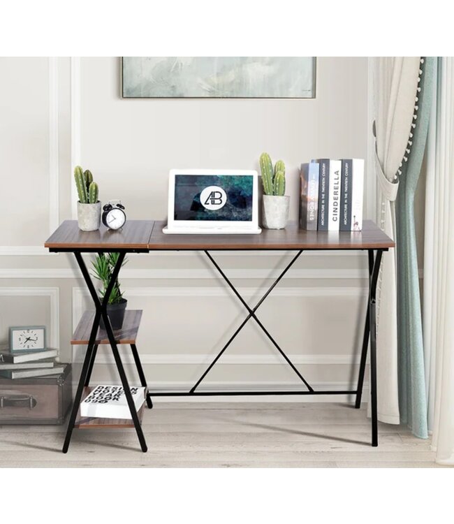 ATELIER DU NORD MADDIE COMPUTER/OFFICE DESK w/METAL FRAME DARK BROWN