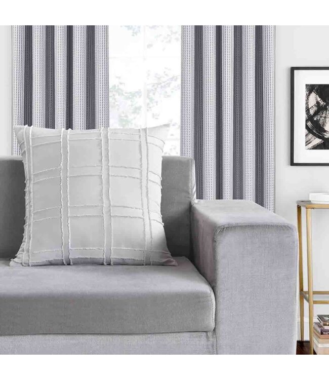 LAUREN TAYLOR WILLOW FLOCKED GRID CUSHION SILVER 20X20"