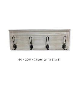 4 HOOK COAT RACK WHITE WASH WOOD