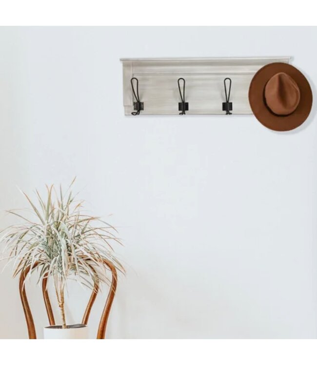 4 HOOK COAT RACK WHITE WASH WOOD