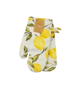 *PAIR OF LEMON PRINTED OVEN MITTS 7.5X12.5" MULTI
