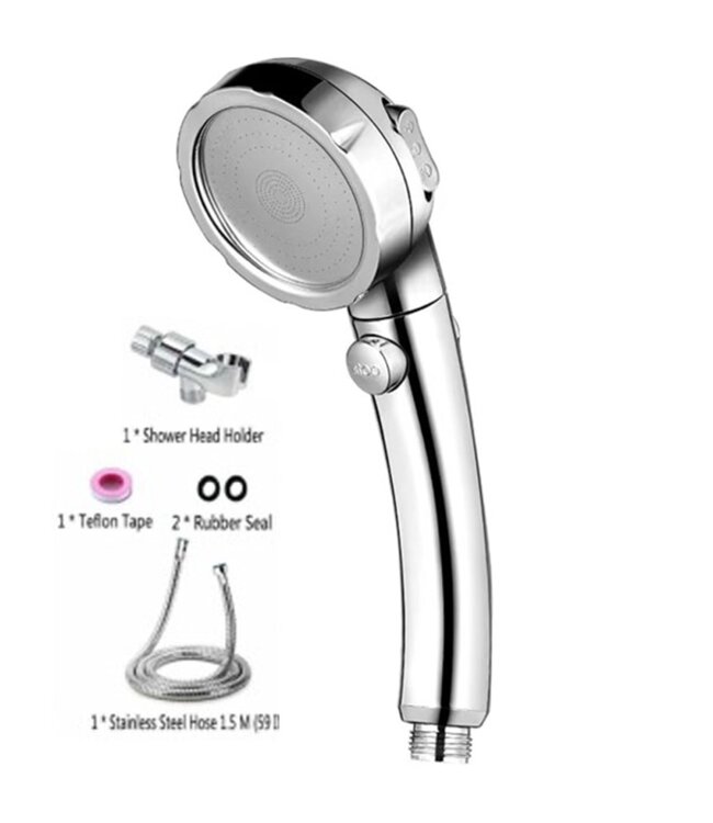 STUDIO 707 3-SETTING HAND HELD SHOWER HEAD SET w/STOP BUTTON SILVER