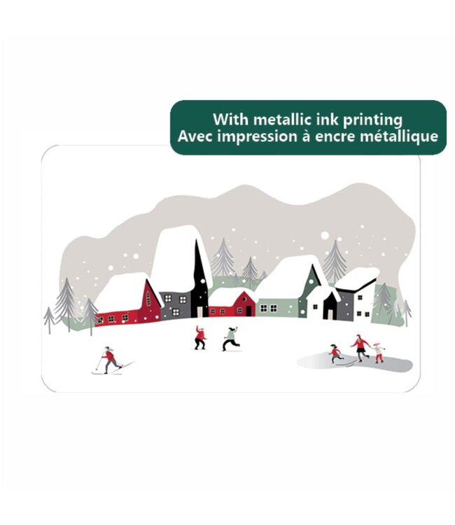 CHRISTMAS PRINTED POLYPROPLENE PLACEMATS w/FOIL DETAILS WINTER SCENE