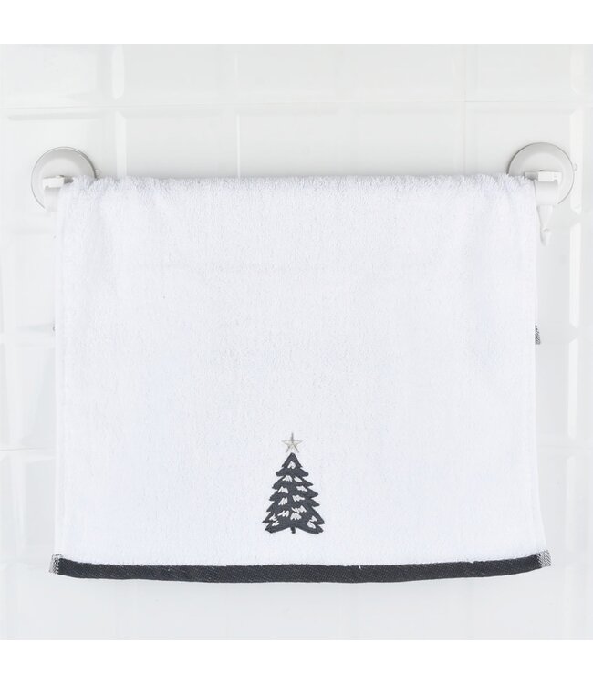 LAUREN TAYLOR SNOWTREES HAND TOWEL CHARCOAL/WHITE 16X20"
