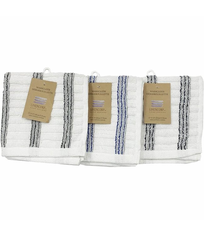 STRIPED WHITE JACQUARD TOWELS w/NAVY OR DARK GREY OR ROYAL BLUE