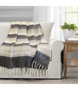 LAUREN TAYLOR STEFAN STRIPE FAUX MOHAIR WOVEN THROW 50X60"