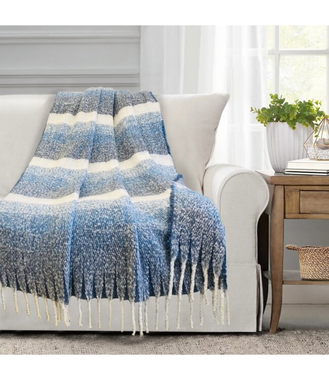 LAUREN TAYLOR STEFAN STRIPE FAUX MOHAIR WOVEN THROW 50X60"