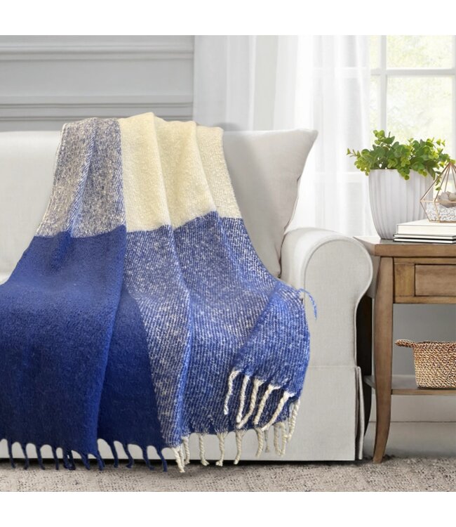 LAUREN TAYLOR JOHAN PLAID FAUX MOHAIR WOVEN THROW 50X60"