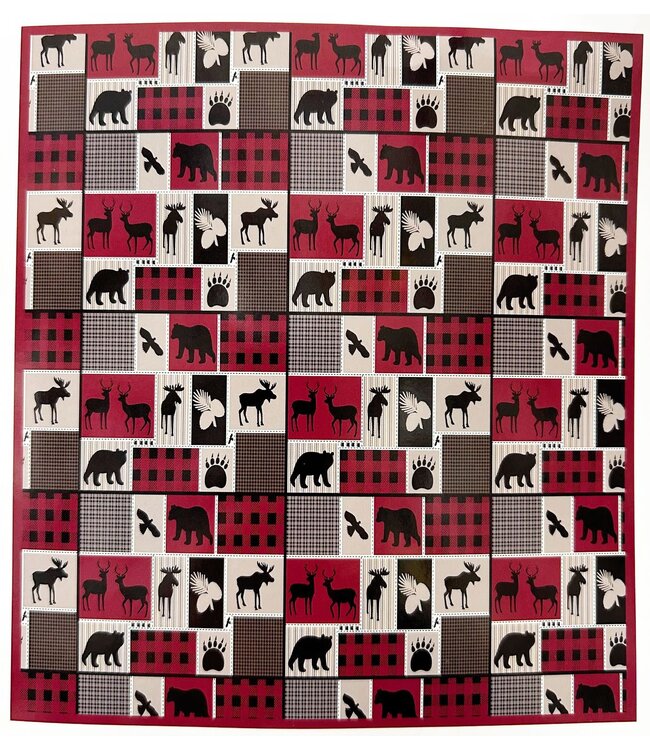 LAUREN TAYLOR MINK BLANKET 78X94" ARTHUR RED WILDLIFE PATCHWORK