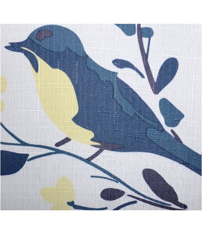 BIRDS OF A FEATHER SHOWER CURTAIN SLUB FABRIC BLUE/YELLOW