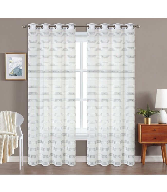 LAUREN TAYLOR ELENA 2 PK STRIPED JACQUARD SHEER WINDOW PANELS AST 37X84"
