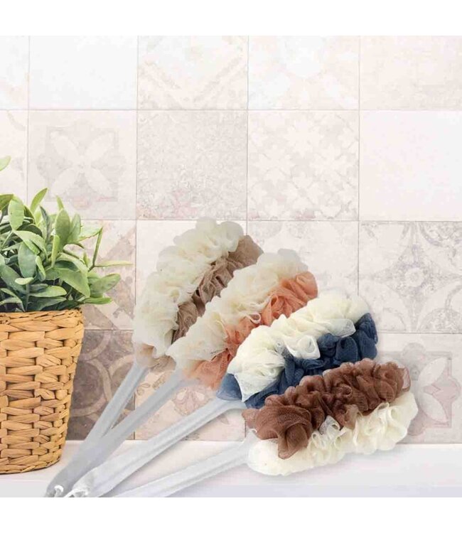 STUDIO 707 BATH POUF BRUSH w/HANDLE AST 4"