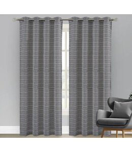 LAUREN TAYLOR JUNO 2PK STRIPED JACQUARD LINEN WINDOW PANELS BLACK 52X84"