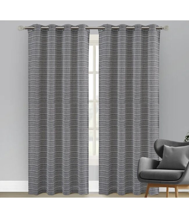 LAUREN TAYLOR JUNO 2PK STRIPED JACQUARD LINEN WINDOW PANELS BLACK 52X84"