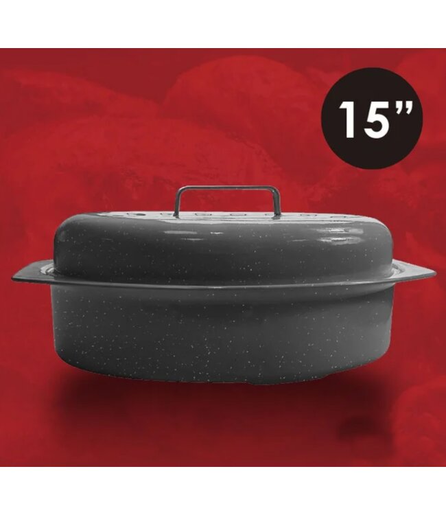 A LA CUISINE ENAMEL ROASTING PAN w/LID BLACK