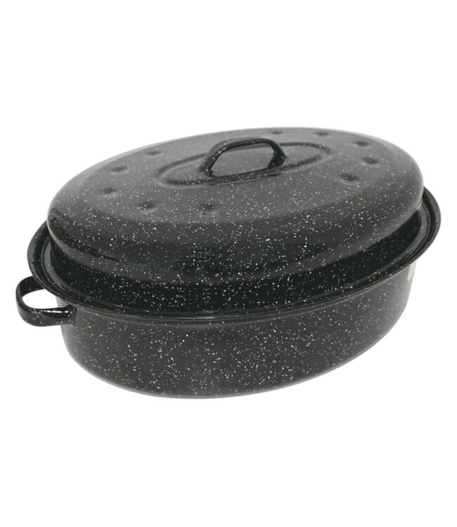 A LA CUISINE ENAMEL ROASTING PAN w/LID BLACK