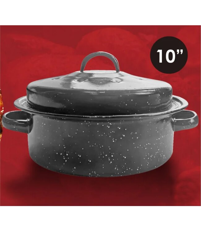 A LA CUISINE ENAMEL ROASTING PAN w/LID BLACK