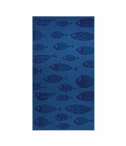 COTTON VELOUR SCULPTED JACQUARD BEACH TOWEL 32X62" BLUE FISH