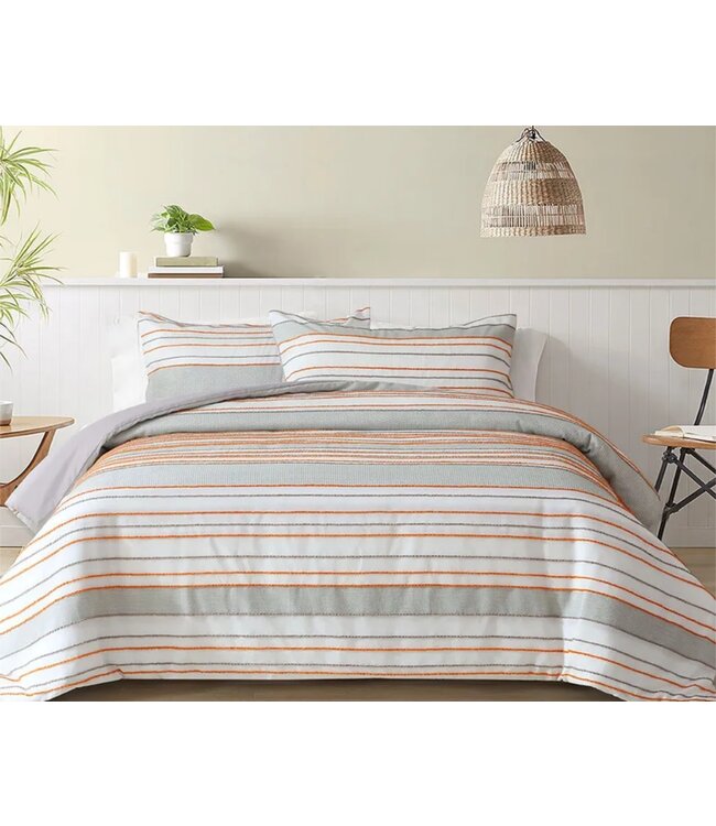 LAUREN TAYLOR TROY STRIPED JACQUARD 3pc DUVET COVER SET WHITE