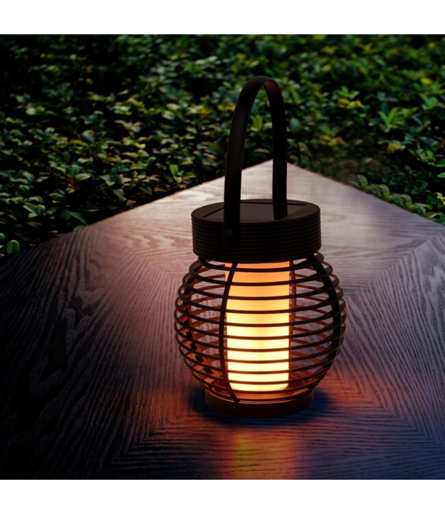 LAUREN TAYLOR SOLAR FLAME LANTERN BLACK 5" x 9.7"