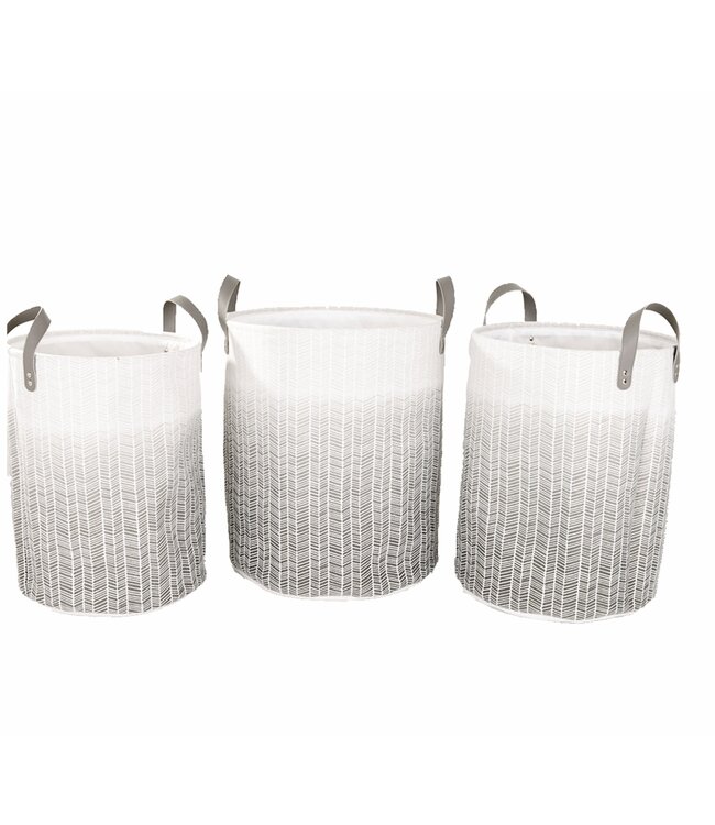 LAUREN TAYLOR ROUND CHEVRON STORAGE BASKET GREY