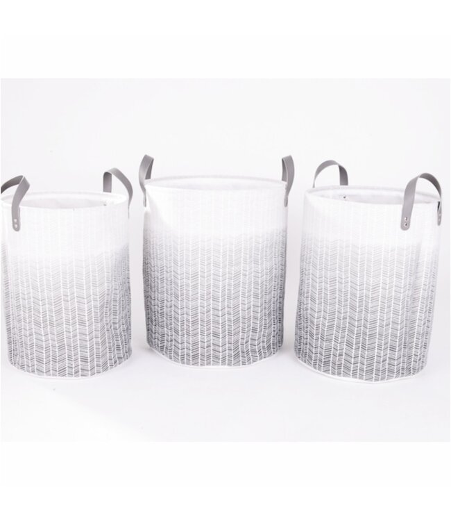 LAUREN TAYLOR ROUND CHEVRON STORAGE BASKET GREY