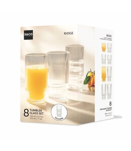 RIDGE SET OF 8 STACKABLE DRINKING GLASSES 5.4oz/11oz