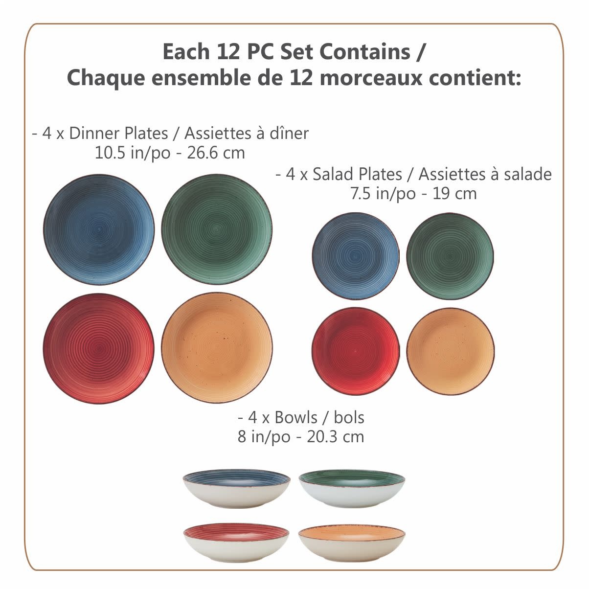 BURANO 12Pc STONEWARE DINNERWARE SET MULTICOLOUR Oxford Mills Home