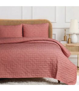 LAUREN TAYLOR AMARO JACQUARD 3pc QUILT SET CORAL BASKETWEAVE