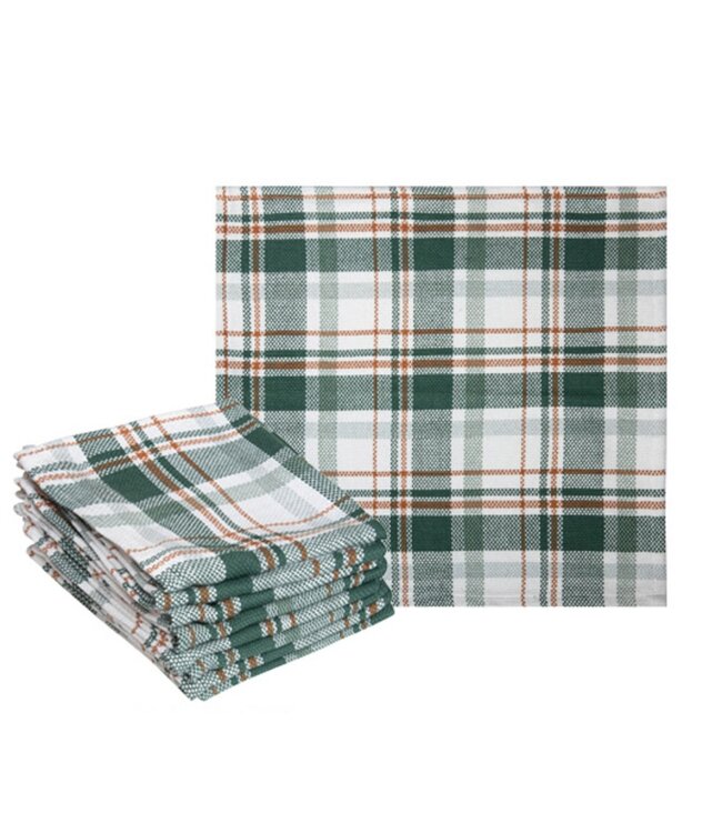 8pk FALL PRINTED BASKETWEAVE DISHCLOTHS 12X12" PINE GREEN PLAID