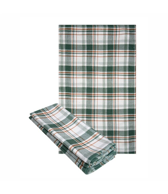 3pk FALL PRINTED BASKETWEAVE KITCHEN TOWEL 16X27" PINE GREEN PLAID