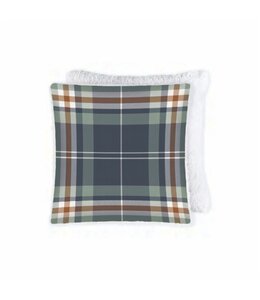 PRINTED FALL CUSHION w/SHERPA REVERSE 17X17" WINTER PLAID