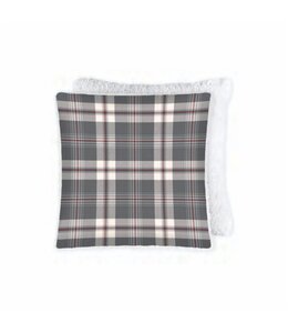 PRINTED FALL CUSHION w/SHERPA REVERSE 17X17" GREY PLAID