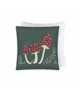 PRINTED FALL CUSHION w/SHERPA REVERSE 17X17" WILD MUSHROOMS