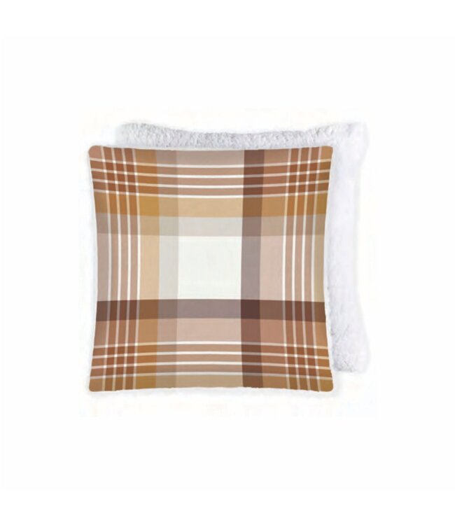 PRINTED FALL CUSHION w/SHERPA REVERSE 17X17" AUTUMN PLAID