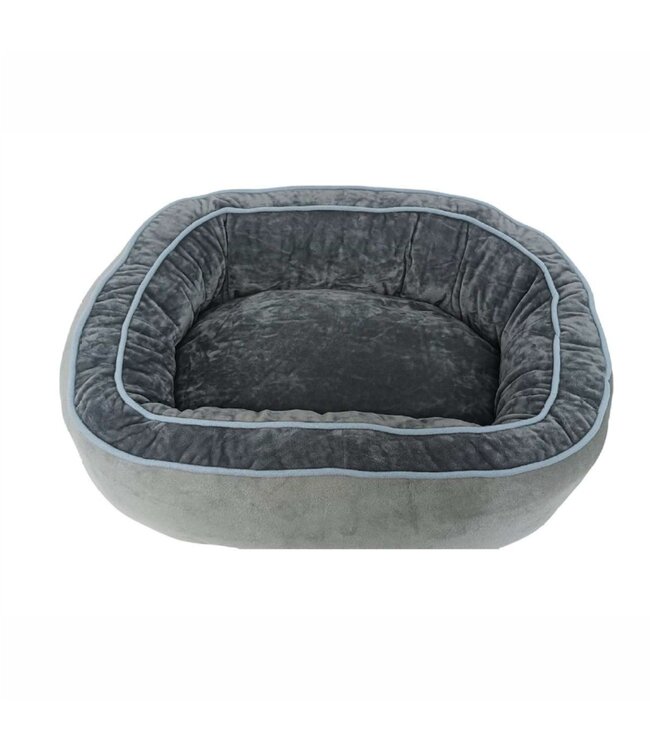 PAWS & WHISKERS PET BED GREY w/BLUE PIPED EDGING 19.5x15.5x7"