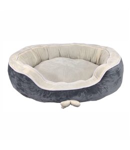 PAWS & WHISKERS MEDIUM PET BED GREY/BEIGE w/WHITE PIPED EDGING 23.5 x 18.5 x 8.5"