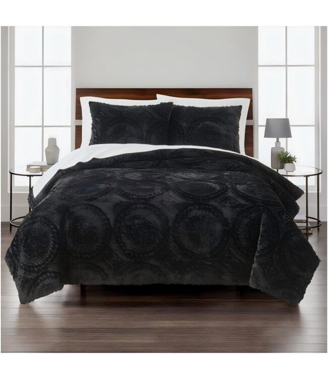 LAUREN TAYLOR PLUSH VELVET FAUX FUR 3Pc COMFORTER SET