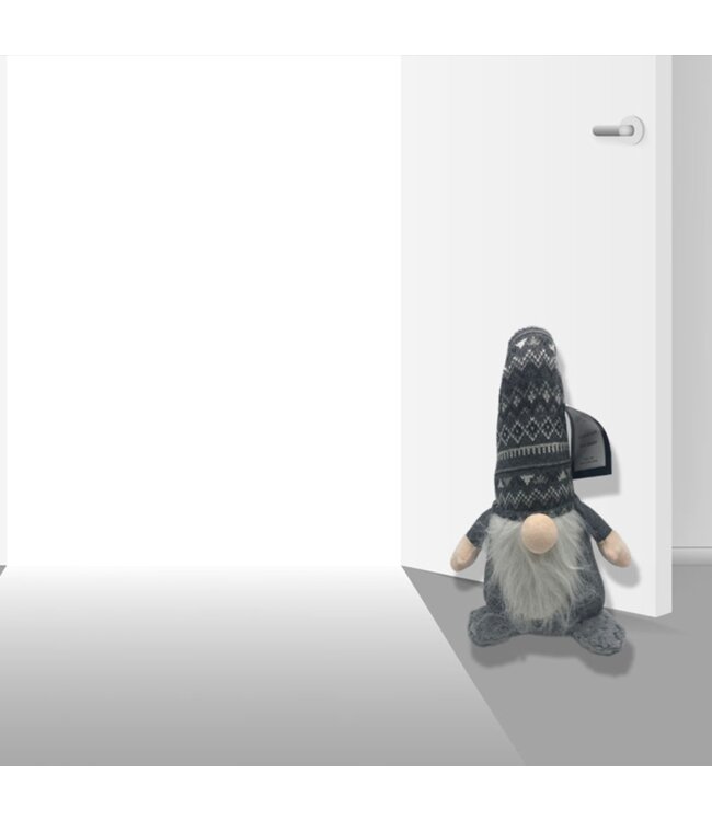 LAUREN TAYLOR STANDING GNOME DOOR STOPPER SNOWFLAKE HAT  GREY 16X12X32"