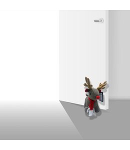 LAUREN TAYLOR REINDEER DOOR STOPPER RED SCARF 26X14.5X32"