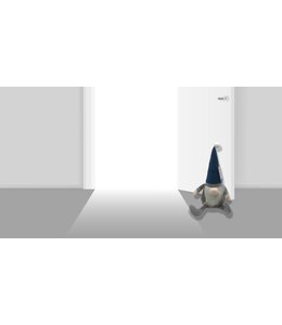 LAUREN TAYLOR SITTING GNOME DOOR STOPPER GREY PLAID w/BLUE HAT 16X16X35"