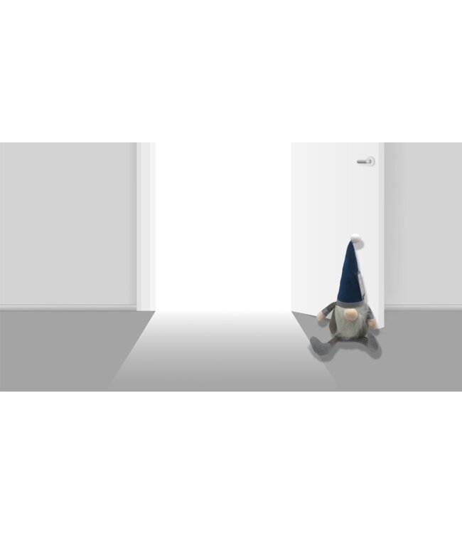 LAUREN TAYLOR SITTING GNOME DOOR STOPPER GREY PLAID w/BLUE HAT 16X16X35"
